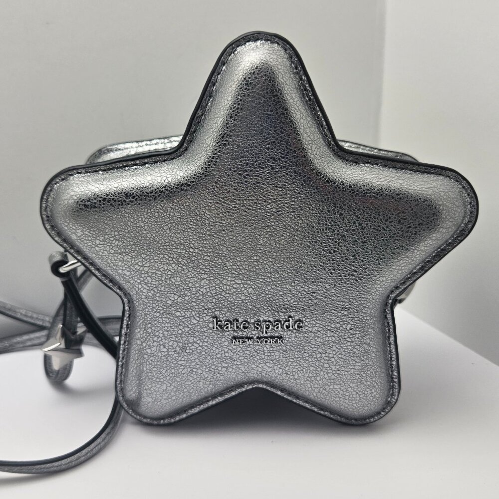 ♠️ Kate Spade Starlight Crinkle Metallic Leather Micro Crossbody Silver NWT Mini